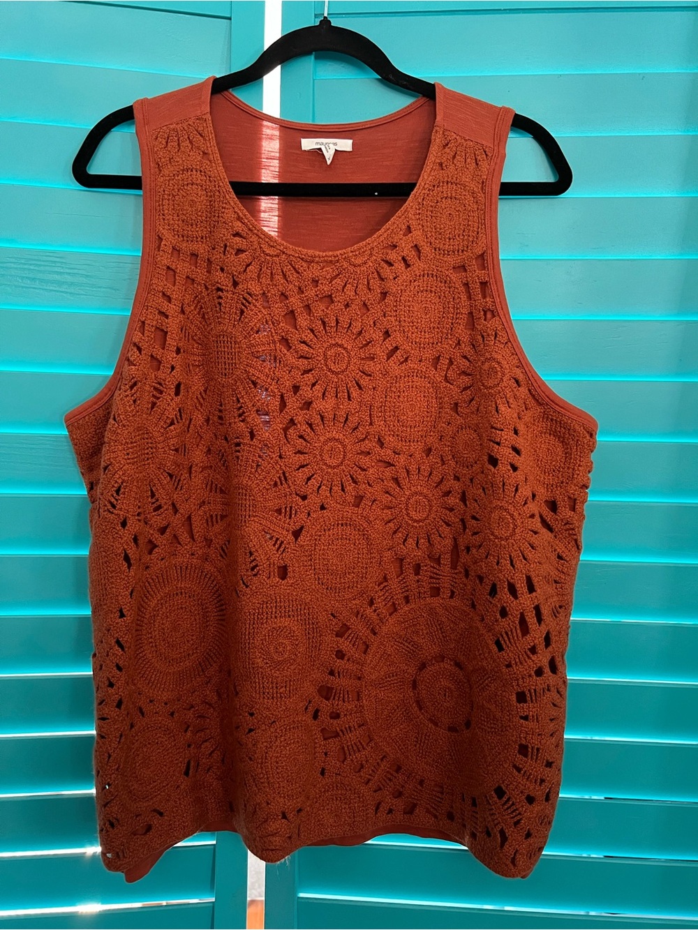Maurices Tank Top Sleeveless Crochet Orange Rust  Boho Size XXL